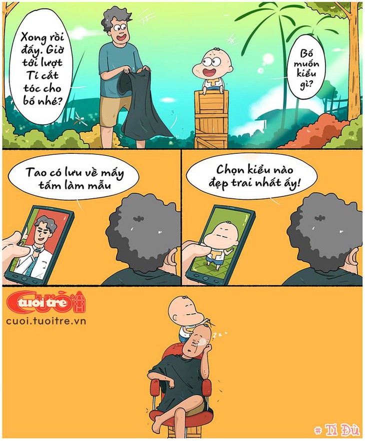 Hai bố con Tí tự hớt tóc đẹp như tài tử Hàn Quốc