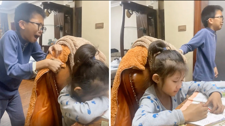 Anh trai 12 tuổi khóc nức nở, chân khuỵu xuống vì dạy em làm toán - Ảnh 1.