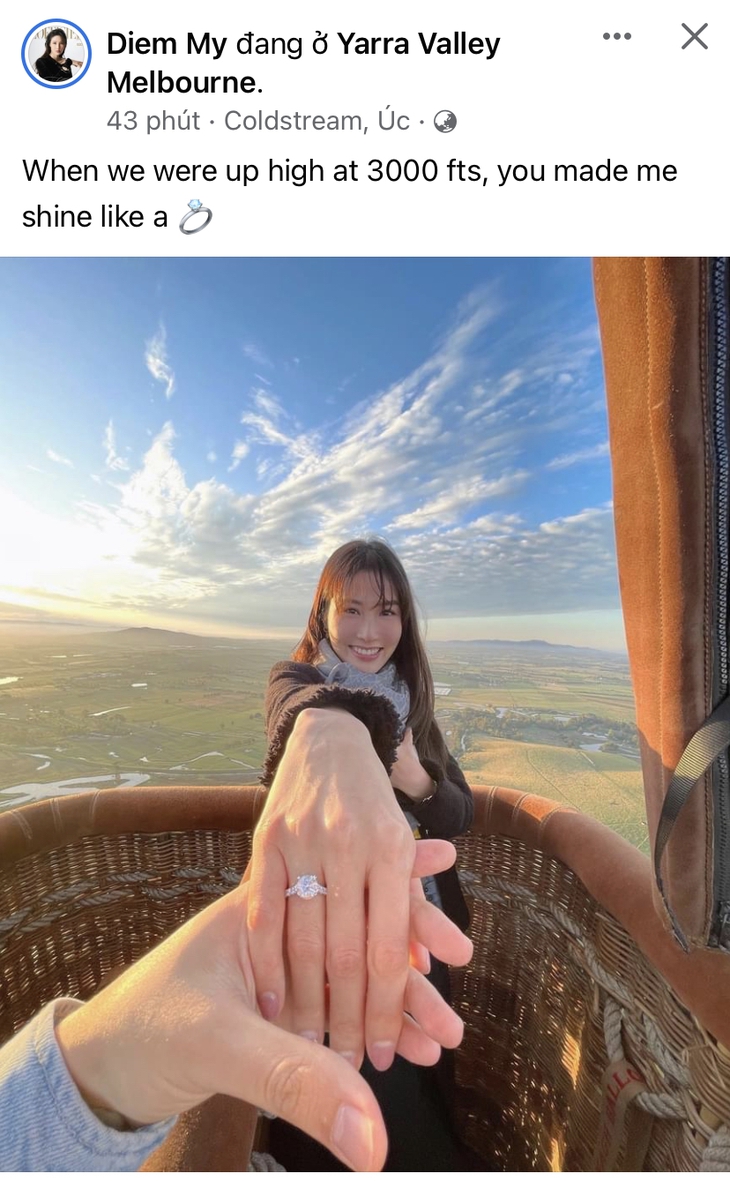 Diễm My 9X khoe được bạn trai cầu hôn trên khinh khí cầu - Ảnh 1.