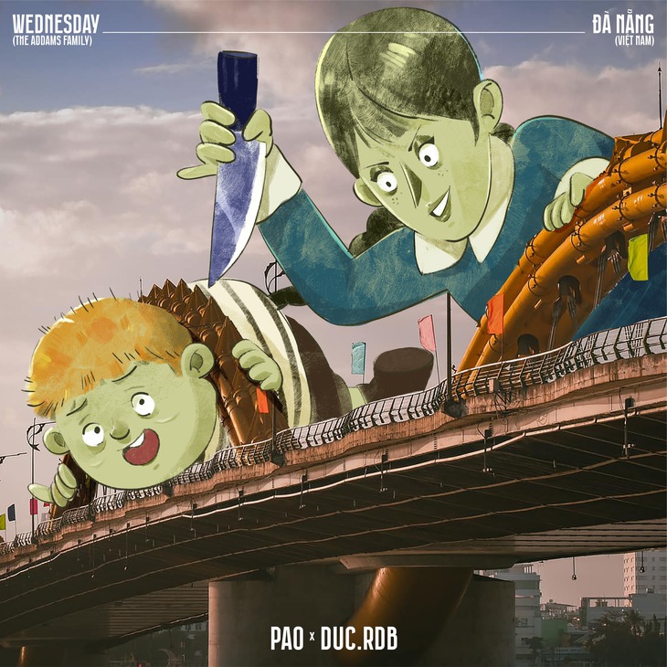 Fan Việt làm hẳn bộ tranh đưa Chị Tư phim Wednesday du lịch khắp Hội An - Đà Nẵng - Ảnh 6.