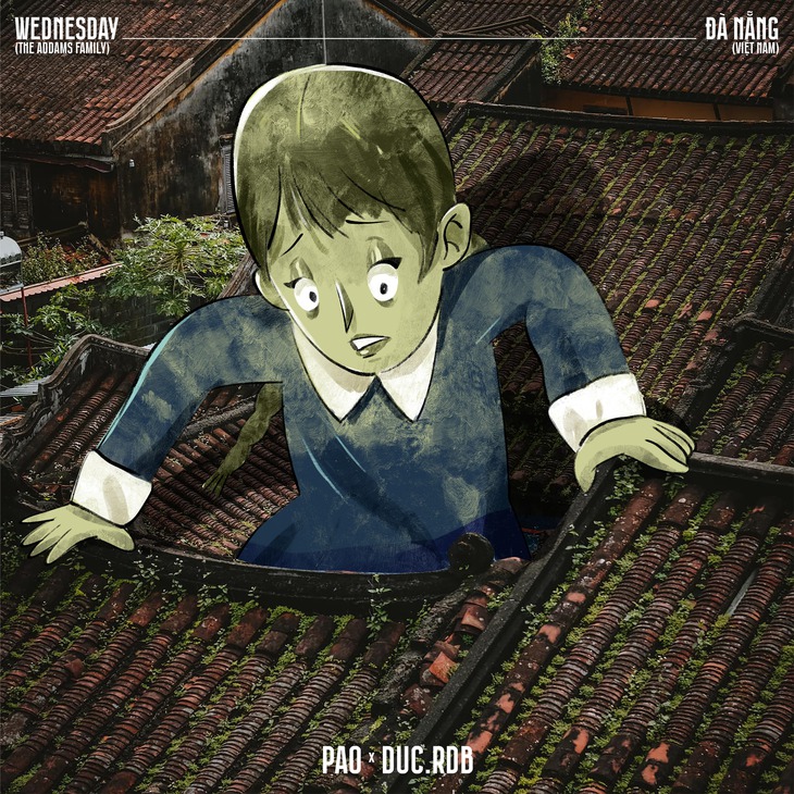 Fan Việt làm hẳn bộ tranh đưa Chị Tư phim Wednesday du lịch khắp Hội An - Đà Nẵng - Ảnh 2.