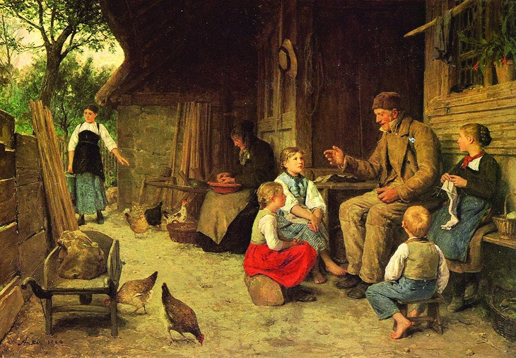 "Ông ngoại kể chuyện", tranh Albrecht Anker (1884)