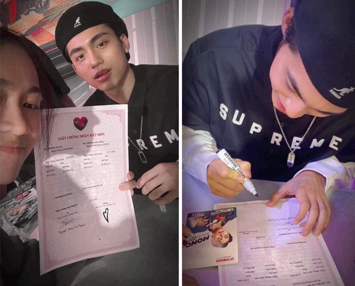 Ảnh vui 2-1: Fan mang giấy chứng nhận kết hôn xin chữ ký MONO - Ảnh 1.