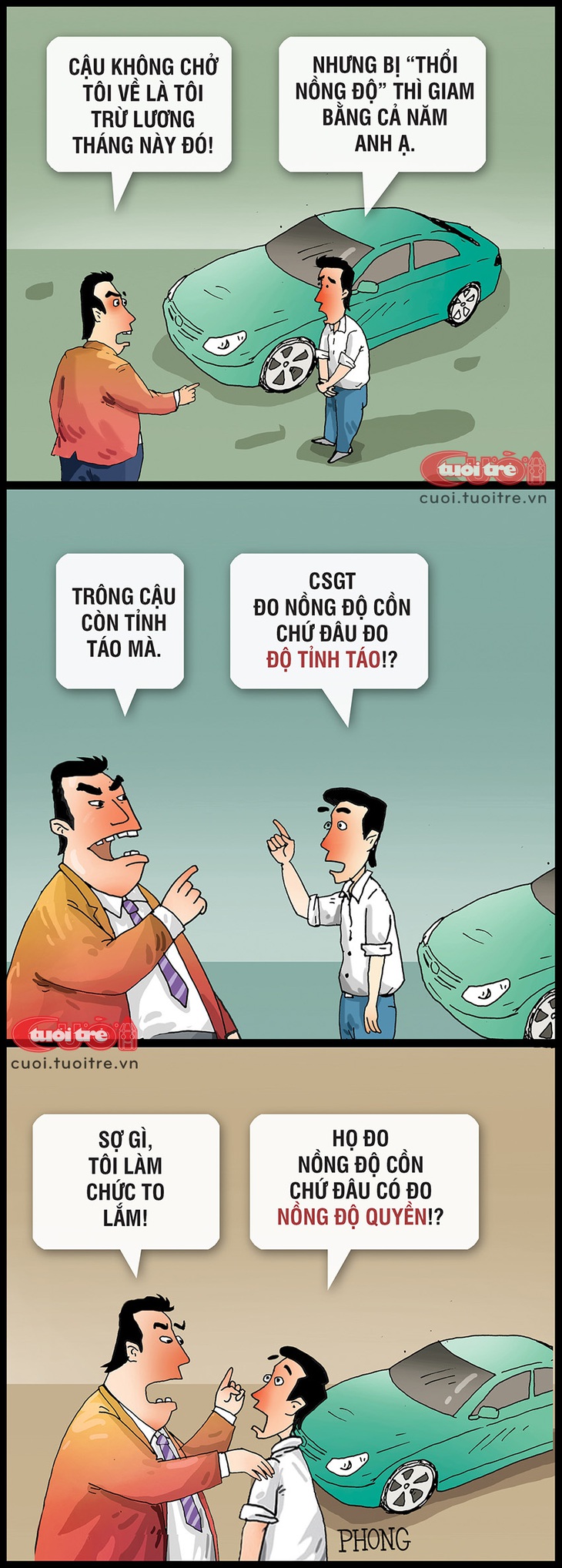 Cảnh sát giao thông đo nồng độ cồn, không đo nồng độ quyền - Tranh: LAP 