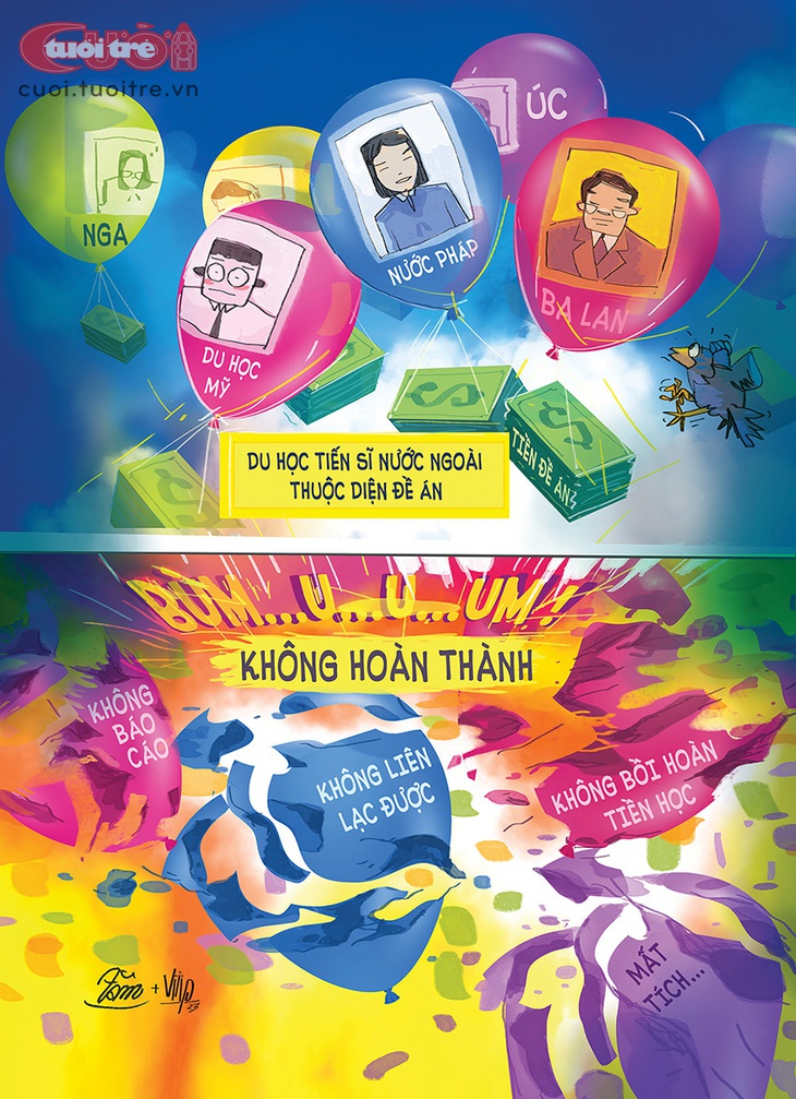 Đi&nbsp;tu nghiệp ở nước ngoài rồi mất hút - Tranh: Bùi Thanh Tâm+Viiip 