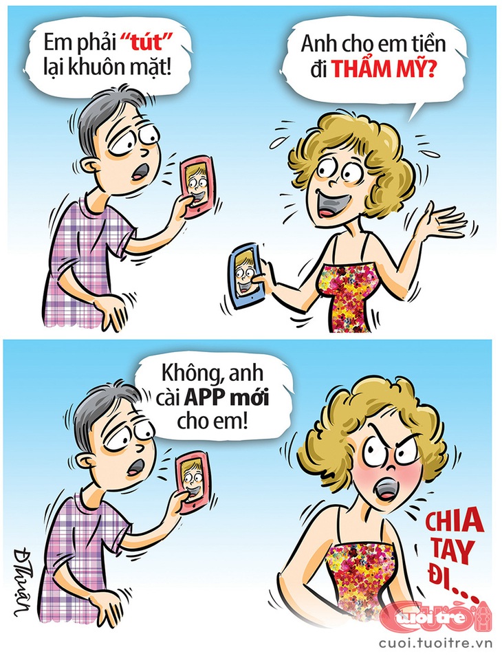 Được người yêu cho tiền đi&nbsp;thẩm mỹ viện trên... app store - Tranh: Đức Thuận 