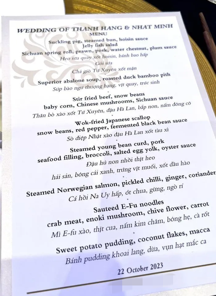 Chi tiết thực đơn các món ăn hảo hạng trong đám cưới Thanh Hằng