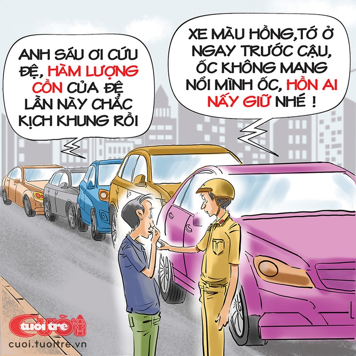 Đo&nbsp;nồng độ cồn thời nay: Hồn ai nấy giữ - Tranh: Đỗ Minh Tuấn