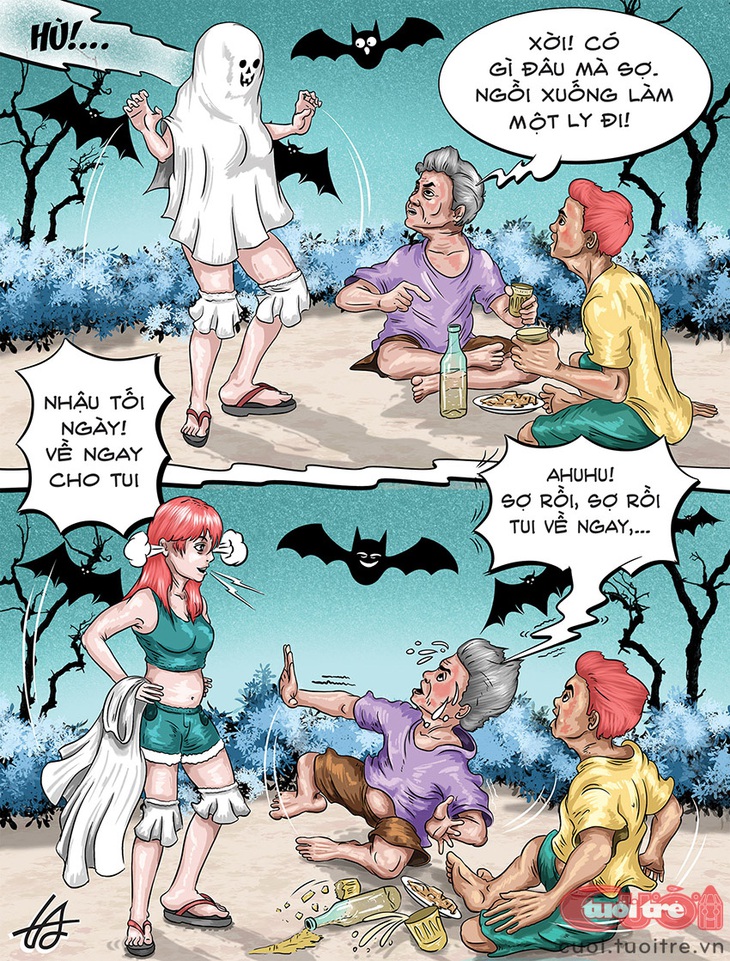 Hóa trang&nbsp;Halloween phong cách "giàn thiên lý đổ" - Tranh: Nguyễn Tuấn Anh 