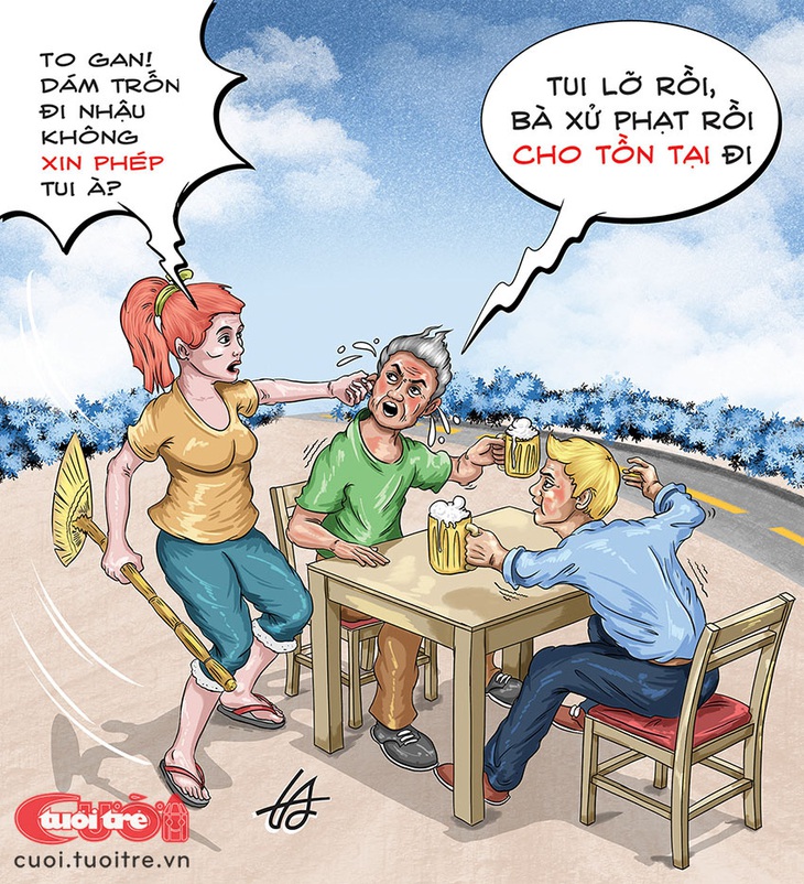 Phạt cho tồn tại&nbsp;trên bàn nhậu - Tranh: Nguyễn Tuấn Anh