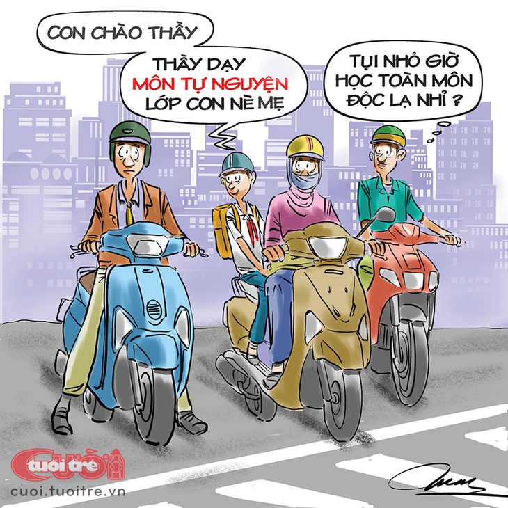 Học sinh giờ toàn học môn độc lạ - Tranh: Đỗ Minh Tuấn 