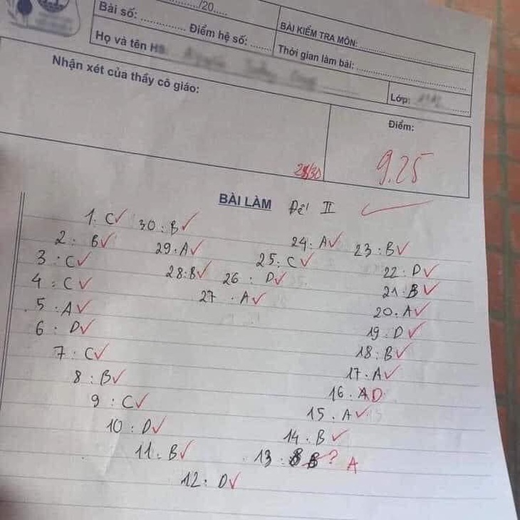 Người có tình yêu làm bài kiểm tra kiểu...