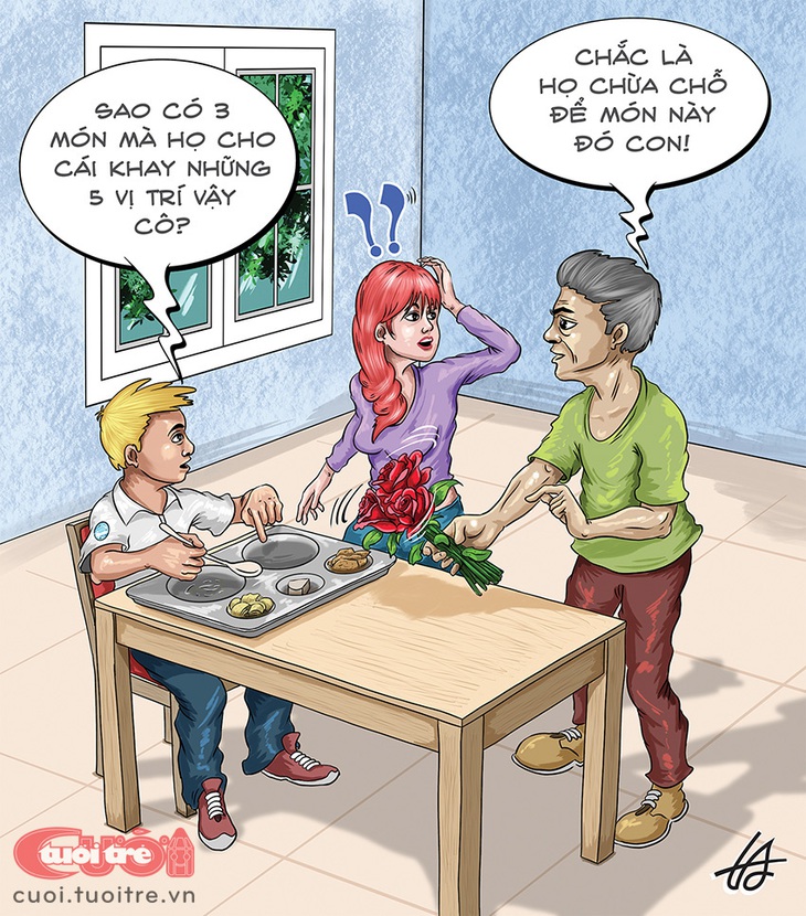 Cấu tạo khay thức ăn tại một trường&nbsp;bán trú - Tranh: Nguyễn Tuấn Anh 