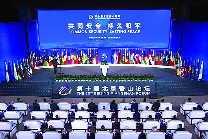 Khẩu hiệu của Diễn đàn Hương Sơn năm nay là "An ninh chung, hòa bình lâu dài". Ảnh: CGTN
