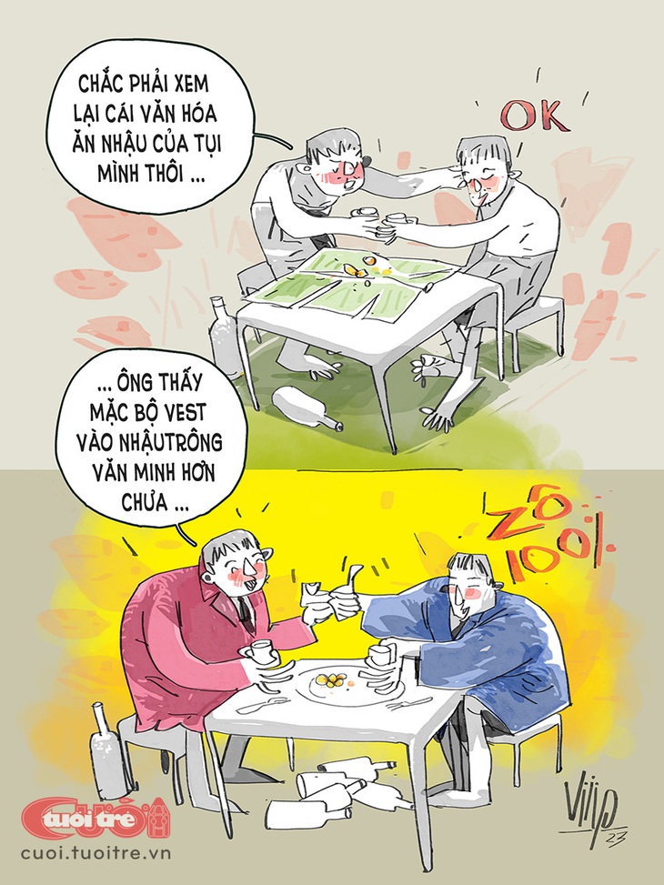 Bợm nhậu nghĩ cách chấn hưng&nbsp;văn hóa... nhậu - Tranh: Viiip 