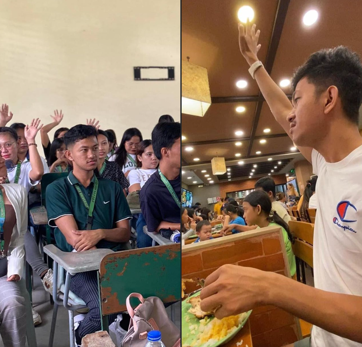 Đi học nhìn lạ lắm! Mà đi ăn càng lạ hơn.