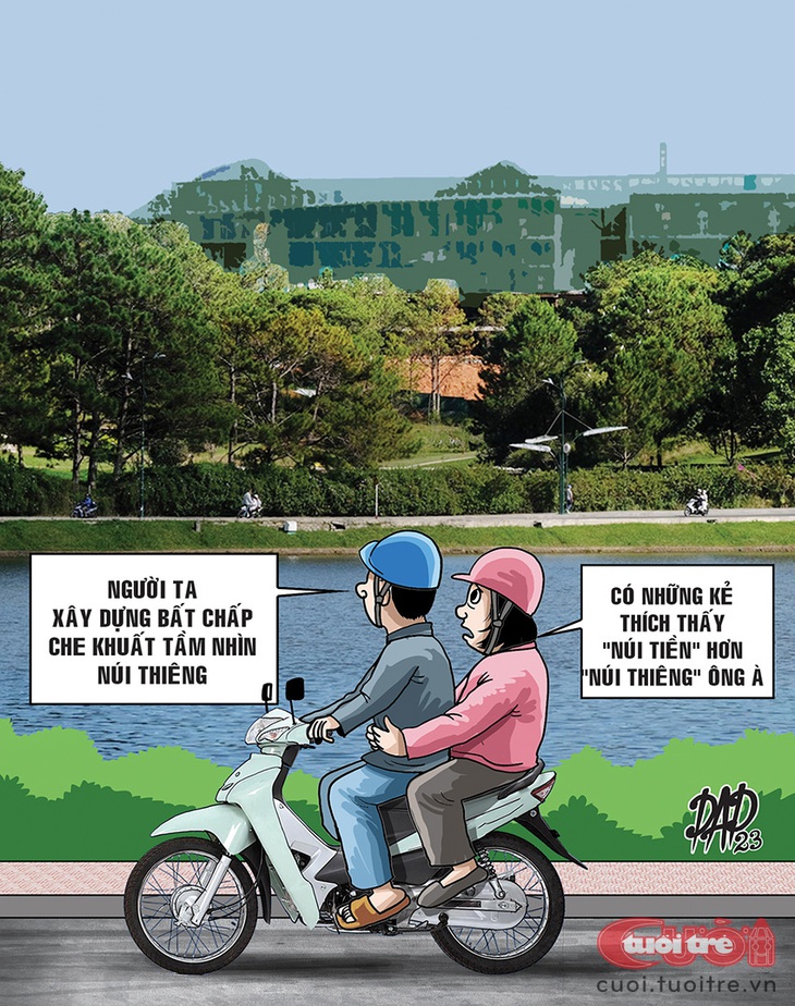 Núi tiền và&nbsp;núi thiêng cái nào quan trọng hơn? - Tranh biếm họa của DAD 