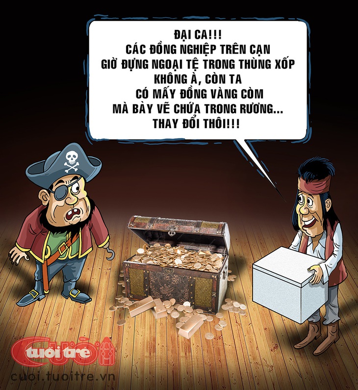 Cướp biển&nbsp;tính dùng thùng xốp đựng kho báu - Tranh: DAD