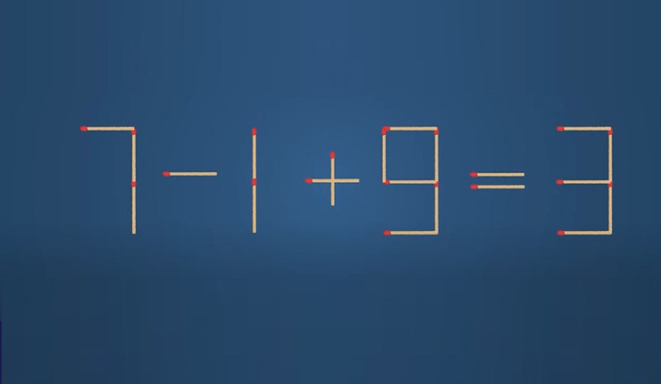 Thử tài IQ: Di chuyển một que diêm để 7-1+9=3 thành phép tính đúng - Ảnh 1.