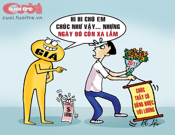 Ngày&nbsp;nhà giáo sống được bằng lương... còn xa lắm - Tranh: Hữu Lộc 