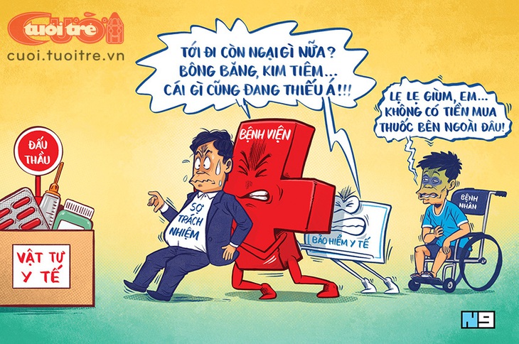 Bệnh viện thiếu thuốc, bệnh nhân xanh mặt - Tranh: Hải Nam 