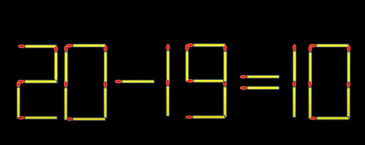 Thử tài IQ: Di chuyển một que diêm để 20-19=10 thành phép tính đúng- Ảnh 1.