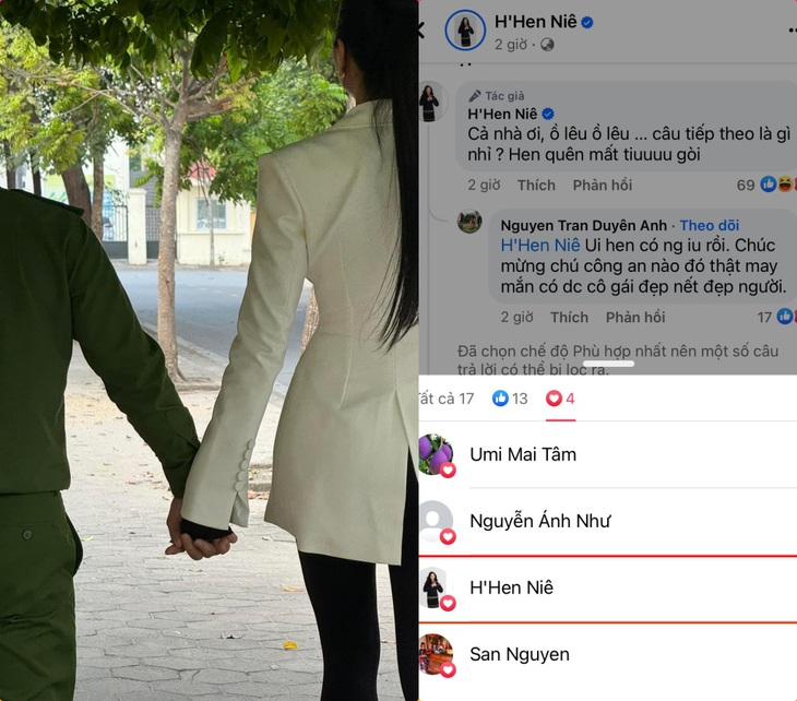 H'Hen Niê thả icon trái tim phản hồi lời chúc mừng của một khán giả