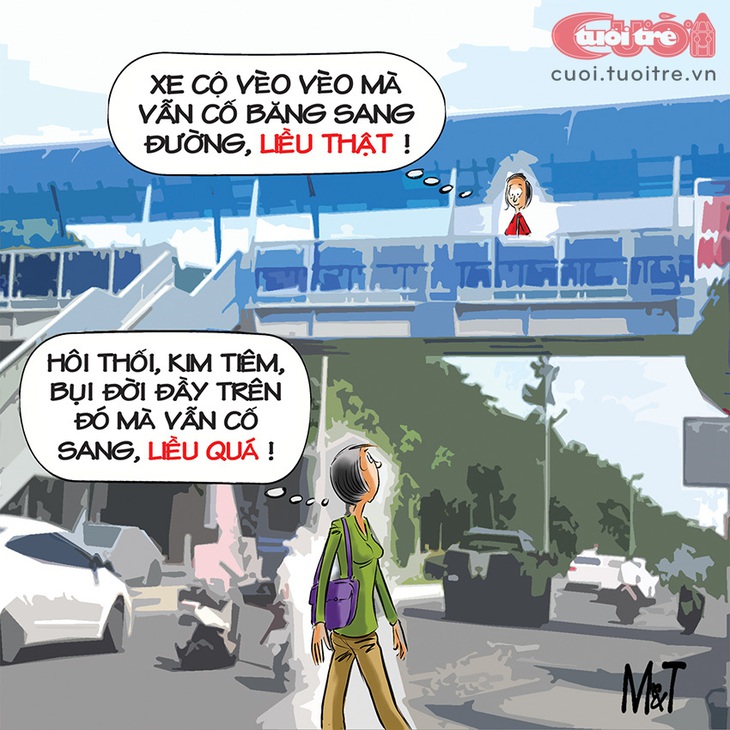Khi người&nbsp;đi bộ chê nhau - Tranh: Đỗ Minh Tuấn 