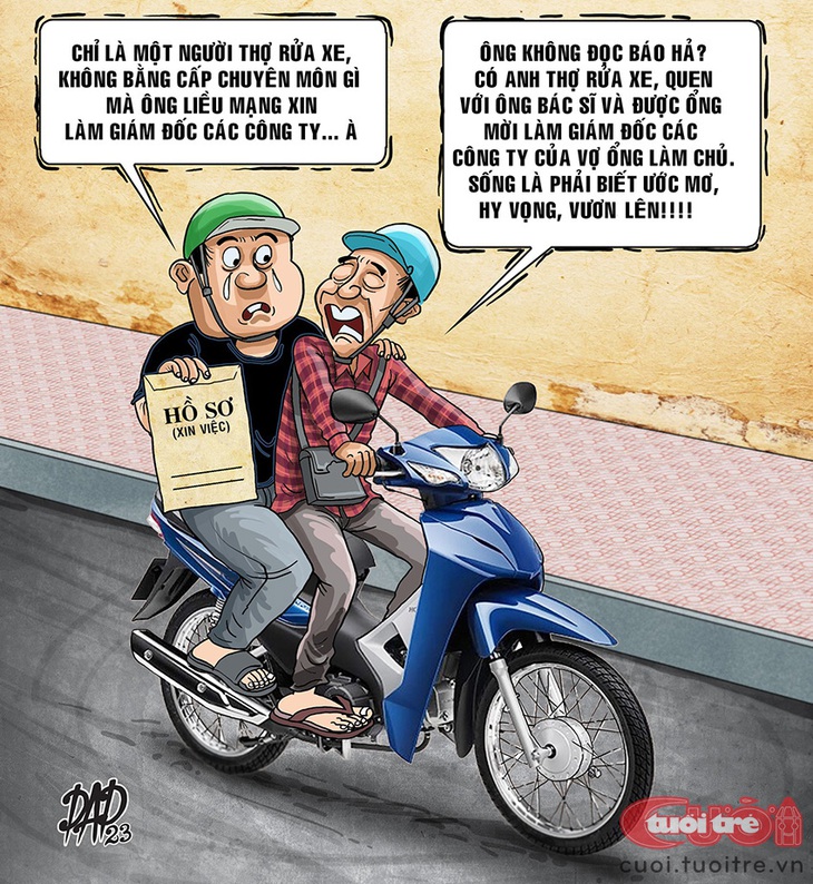 Thợ&nbsp;rửa xe mạnh dạn xin làm giám đốc công ty sân sau - Tranh: DAD 