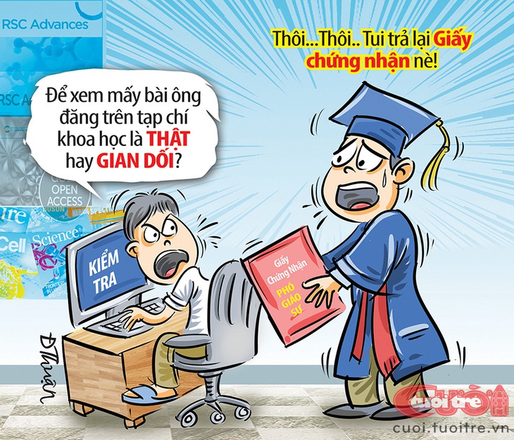 Tân&nbsp;phó giáo sư không đủ tự tin nhận giấy chứng nhận - Tranh: Đức Thuận 