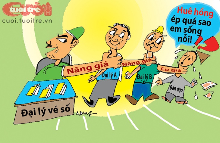 Người bán&nbsp;vé số dạo ở cuối "chuỗi hoa hồng" - Tranh: Anh Dũng 