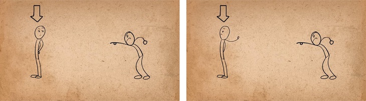 (3) sau khi anh B ngưng hành động thì sự chú ý sẽ chuyển về lại anh A. (4) anh A tuy không có lời thoại nhưng khán giả vẫn chờ xem anh A có phản ứng thế nào.