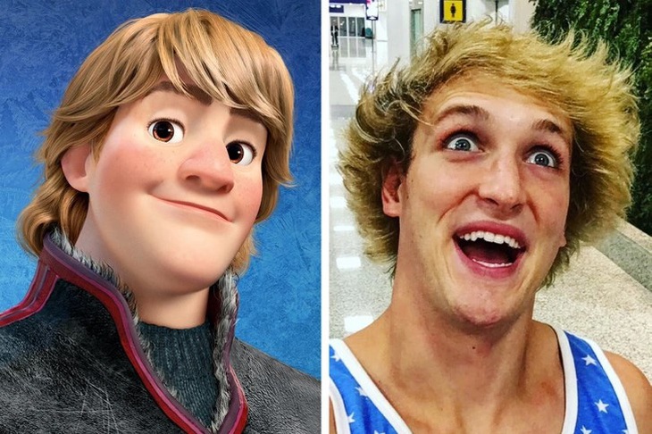 Nhân vật Kristoff Bjorgman trong phim Frozen và một người dùng tên loganpaul trên Instagram.