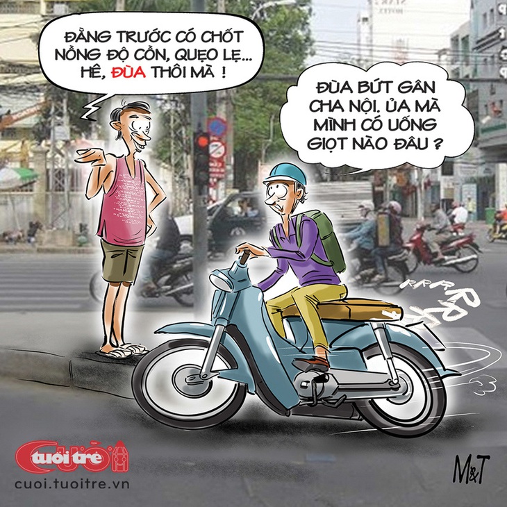 Không uống vẫn sợ đo&nbsp;nồng độ cồn&nbsp;- Tranh: Đỗ Minh Tuấn