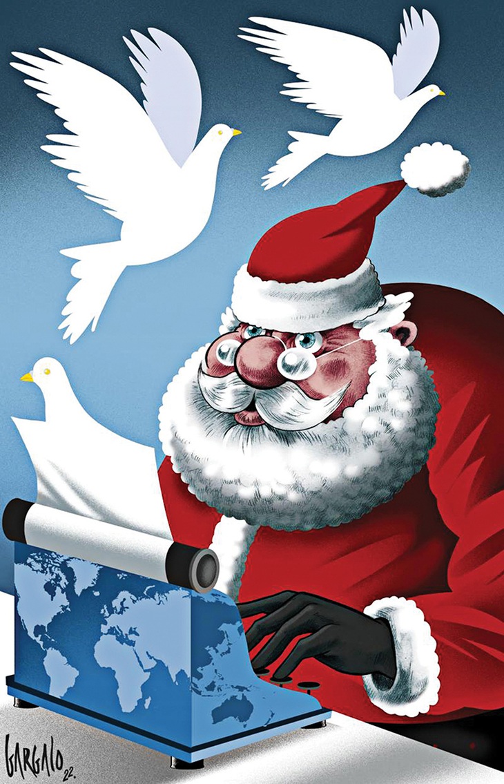 Bồ câu hòa bình, món quà quý cho cả hành tinh - tranh của họa sĩ Bồ Đào Nha Vasco Gargalo.