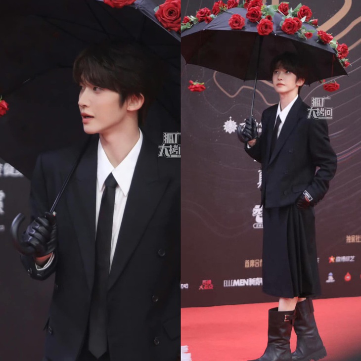 Lưu Vũ với chiếc ô hoa hồng do chính anh chàng tự tay làm gây chú ý