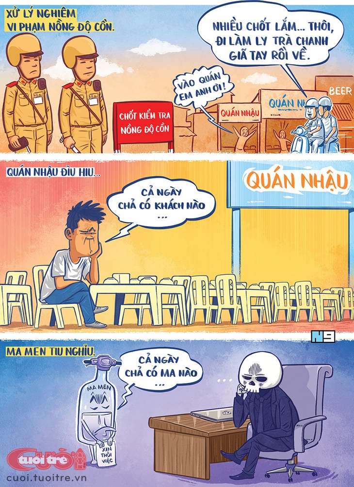 Siết chặt&nbsp;nồng độ cồn: Quán nhậu đìu hiu, ma men tiu nghỉu&nbsp;- Tranh: Hải Nam
