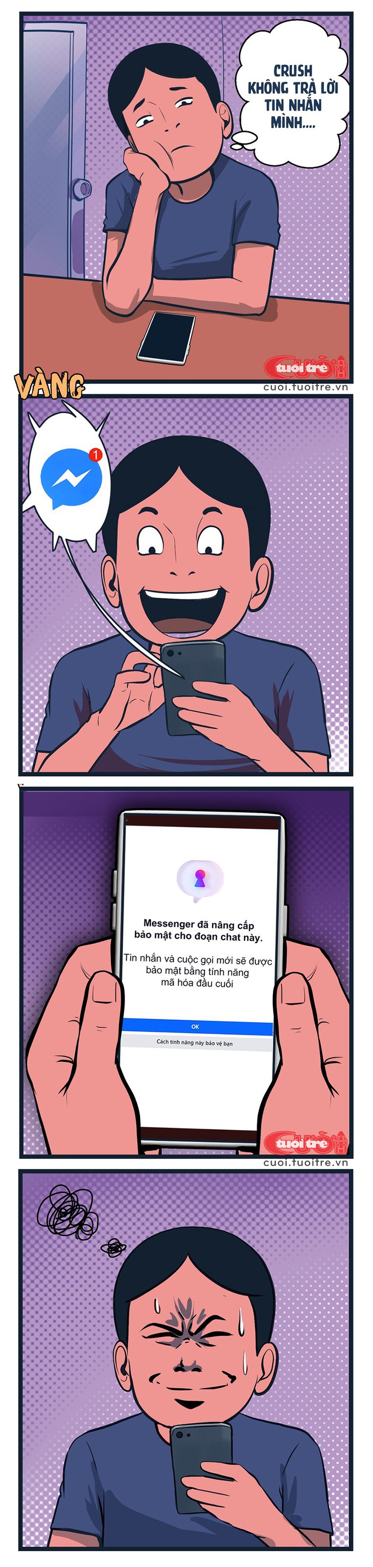 Dân FA bị tẽn tò với&nbsp;Messenger hơi nhiều... - Tranh: Vàng 