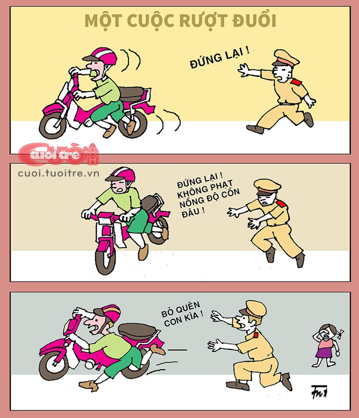 Một cuộc rượt đuổi không liên quan đến&nbsp;nồng độ cồn - Tranh: Tín Nhượng 
