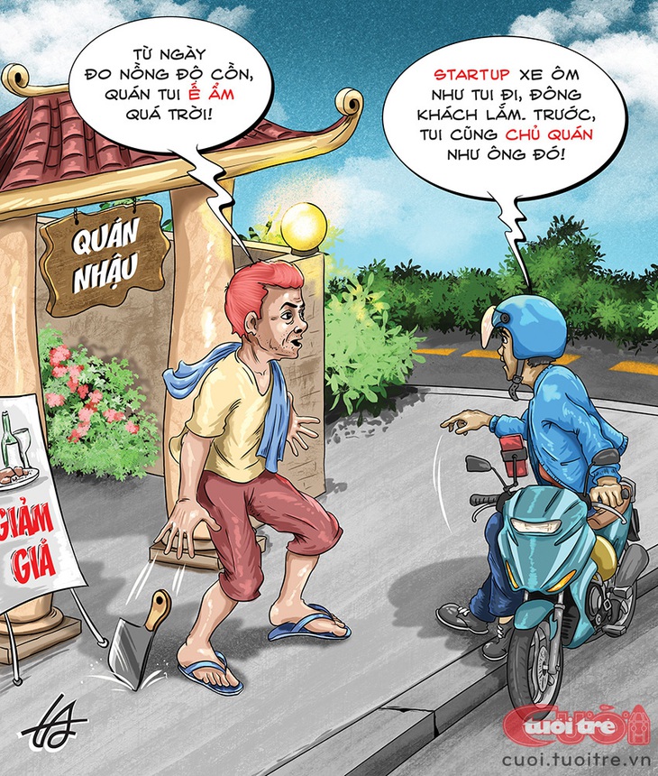 Chủ&nbsp;quán nhậu startup nghề mới - Tranh biếm họa cảu Nguyễn Tuấn Anh 