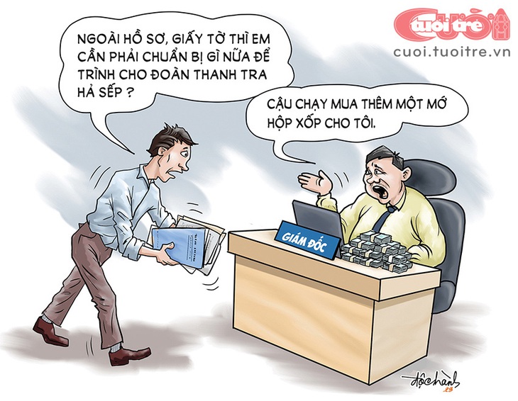 Tiếp đoàn&nbsp;thanh tra bằng... thùng xốp - Tranh: Độc Hành 