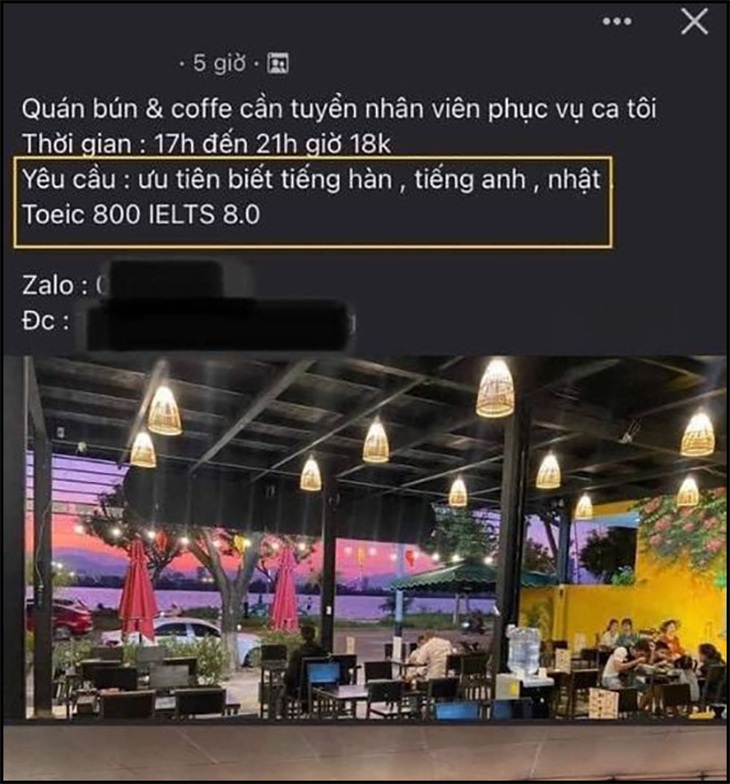 Ảnh vui 28-2: Tuyển nhân viên phục vụ TOEIC 800, IELTS 8.0 - Ảnh 1.
