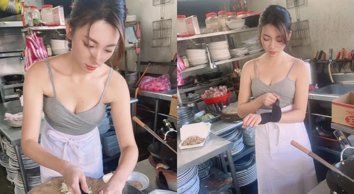 Hot girl cơm chiên náo loạn mạng xã hội dù chỉ đứng... thái rau - Ảnh 1.