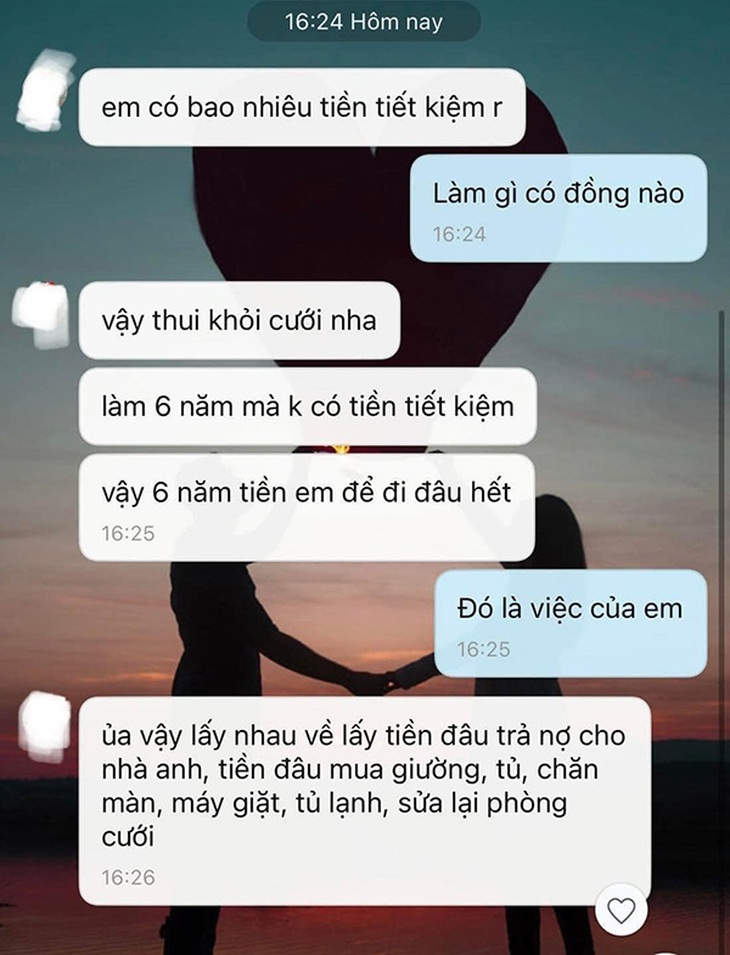 Bị bạn trai hủy cưới vì làm 6 năm không tiết kiệm được đồng nào - Ảnh 1.