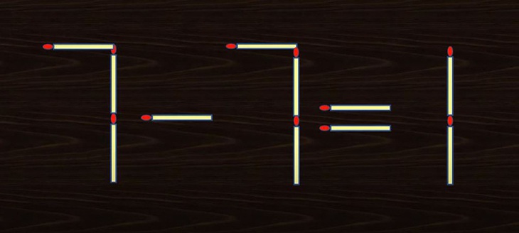 Di chuyển 2 que diêm để phép tính 7-7=1 thành đúng - Ảnh 1.