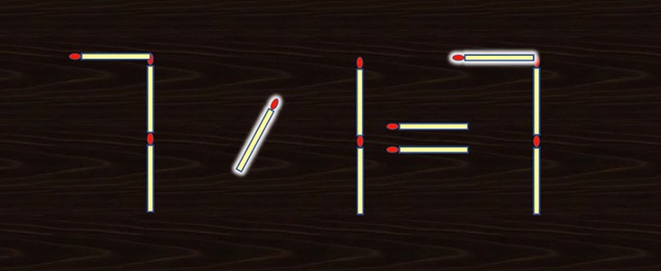 Di chuyển 2 que diêm để phép tính 7-7=1 thành đúng - Ảnh 3.