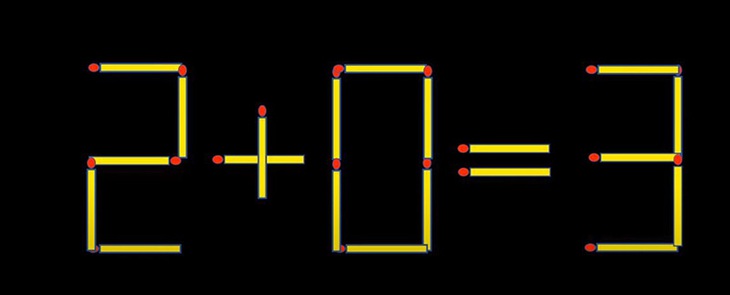 Di chuyển hai que diêm để 2+0=3 thành phép tính đúng - Ảnh 1.