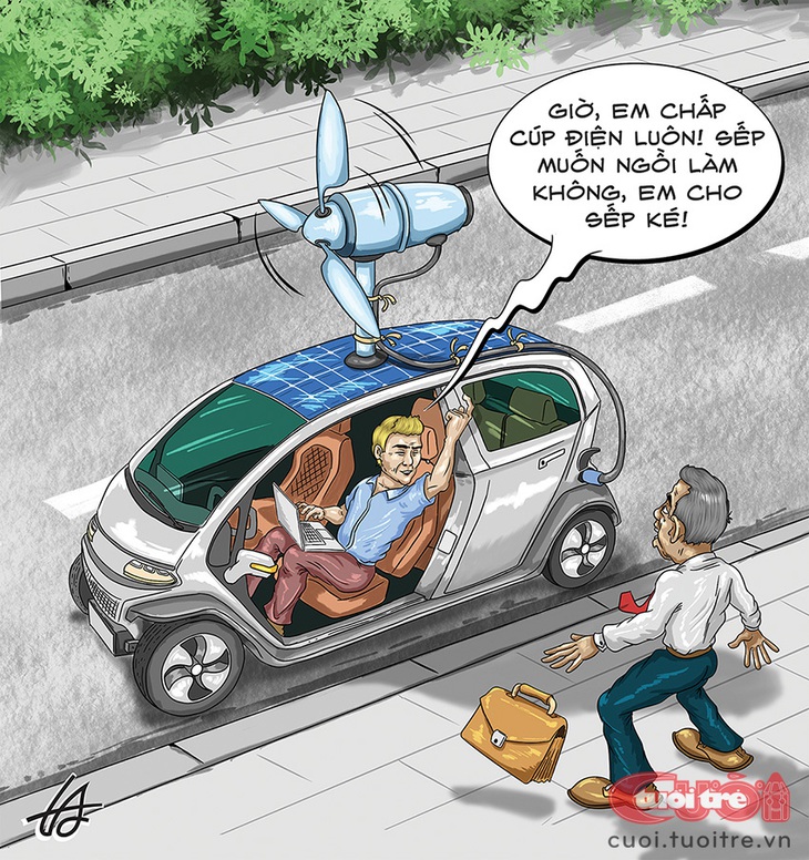 Ô tô điện không sợ cúp điện - Tranh: Nguyễn Tuấn Anh 
