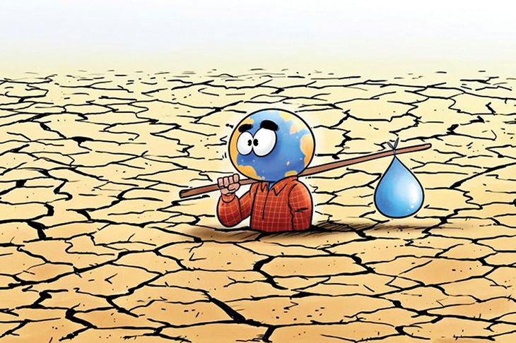 Thương Trái đất nay tìm… nguồn nước - tranh của họa sĩ Thổ Nhĩ Kỳ Rahma Cartoons.