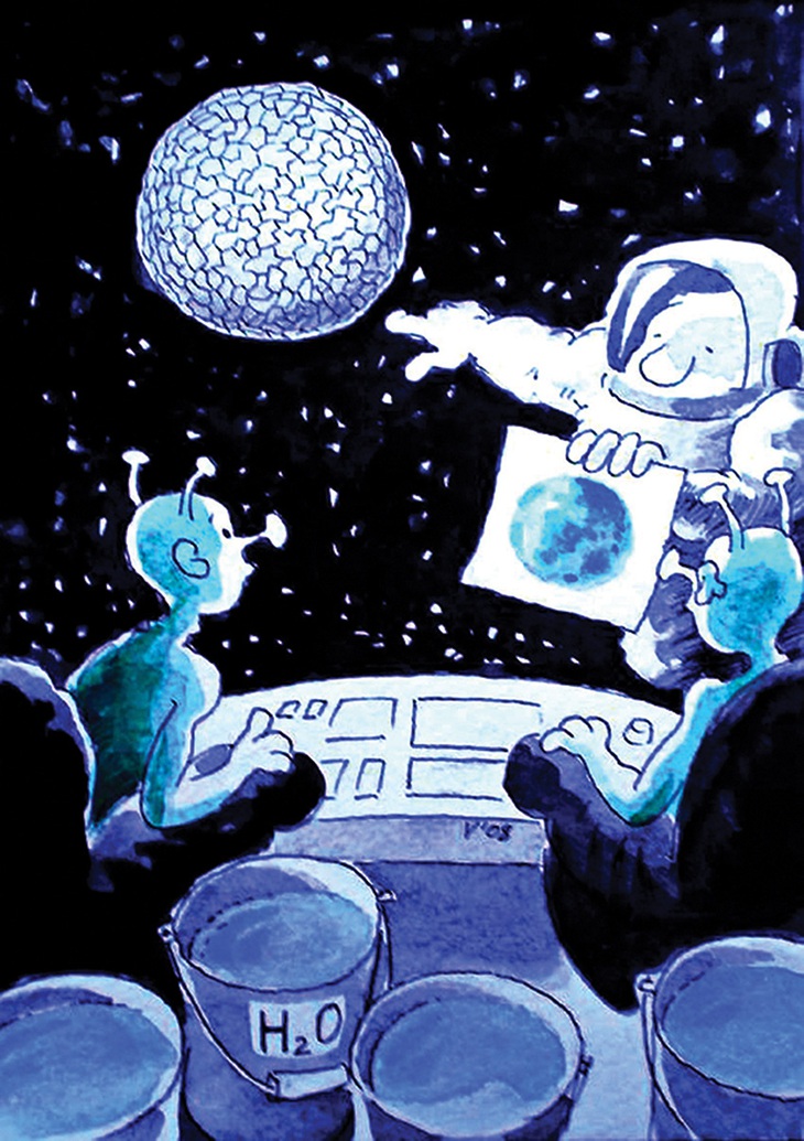 Tìm nguồn nước mới cho Trái đất khô hạn - tranh của Valentin Georgiev, họa sĩ Bulgaria.